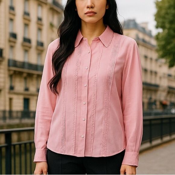 Jaclyn Smith Pink Embroidered Button Up Blouse Size 14 - Picture 1 of 12